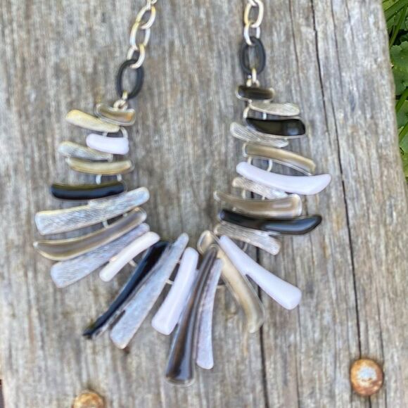 Ikita Paris Black/Silver/White Mixed Metals & Enamel Necklace. EUC! - Picture 1 of 6